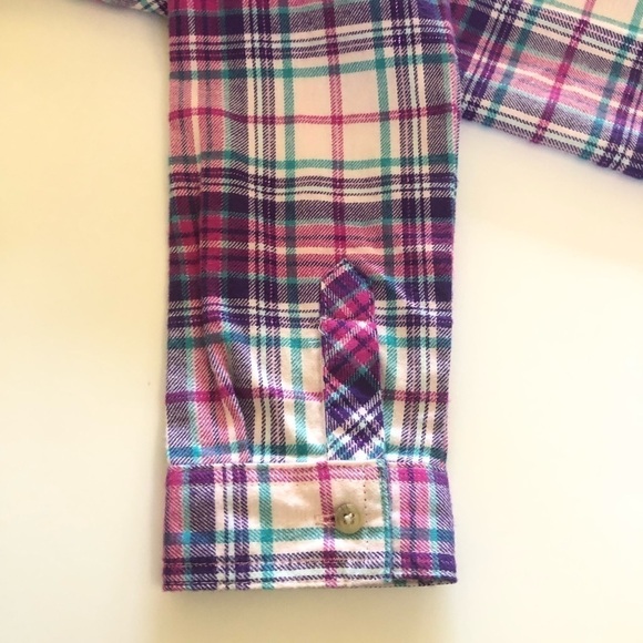 Land’s End Girls Button Down Flannel Shimmer Plaid Shirt Size L-14 - Picture 14 of 15